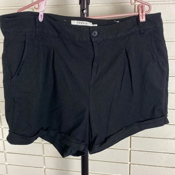 Black Linen summer capsule beach pull on outdoor vacation holiday shorts size 20 - Picture 3 of 16